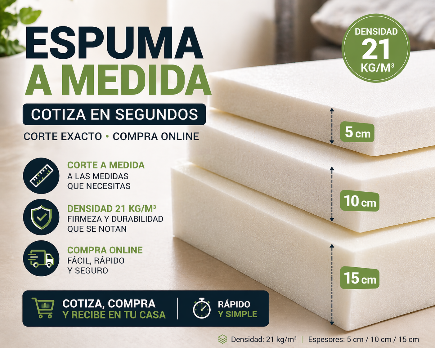 Espuma Dimensionada Cojines