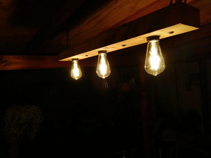 Lámpara Rústica De Madera 3 Ampolletas