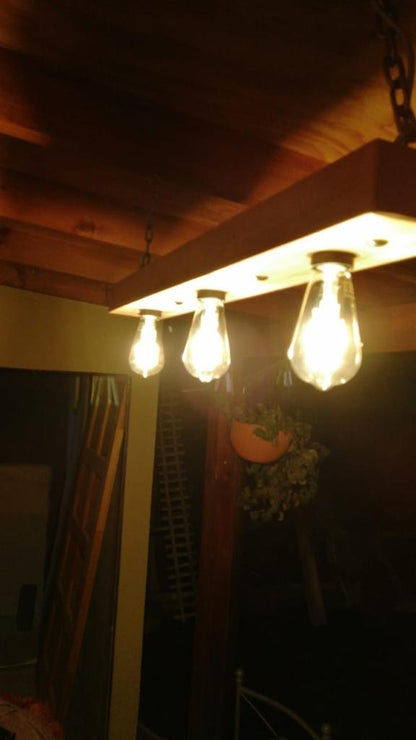 Lámpara Rústica De Madera 3 Ampolletas